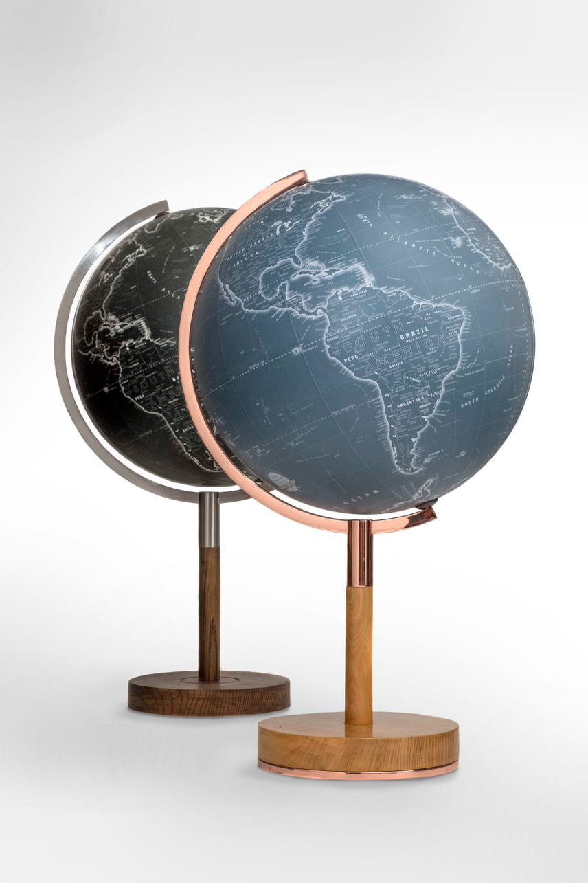 Profile globe in black or blue with contemporary cartography .
