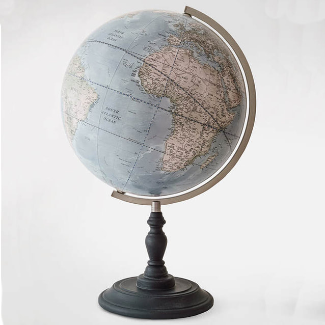 stylish blue globe with traditional styling but up to date cartography 