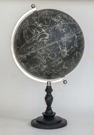 celestial globe with nickel arm and black turned wooden base