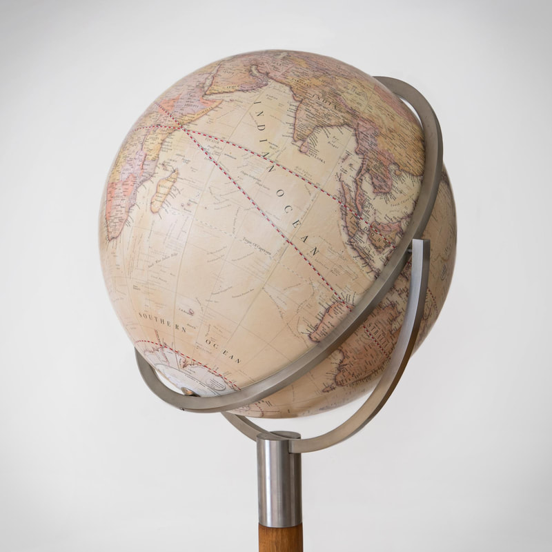 modern 360 degree globe, lander and may globe