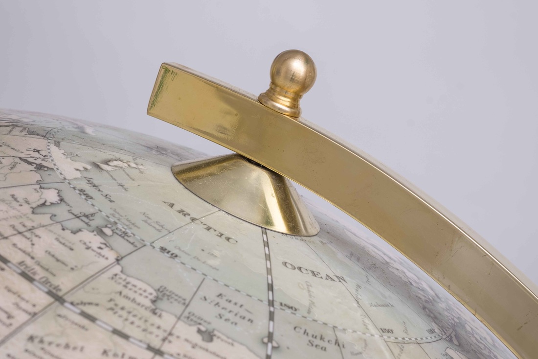 brass on globe, modern globe, handmade, english globe maker 