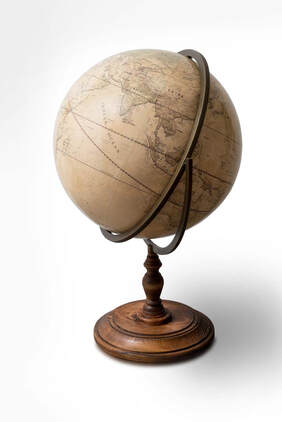 lander and may 360 degree globe with brass rings and mahogany stand