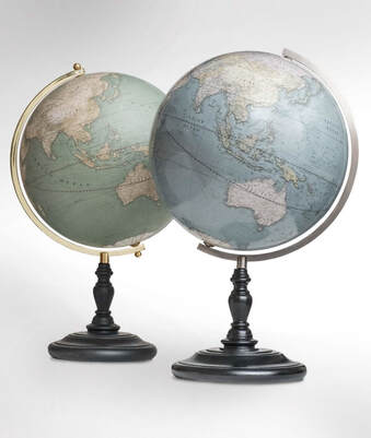 two 15 inch Modern day globes in steel and brass