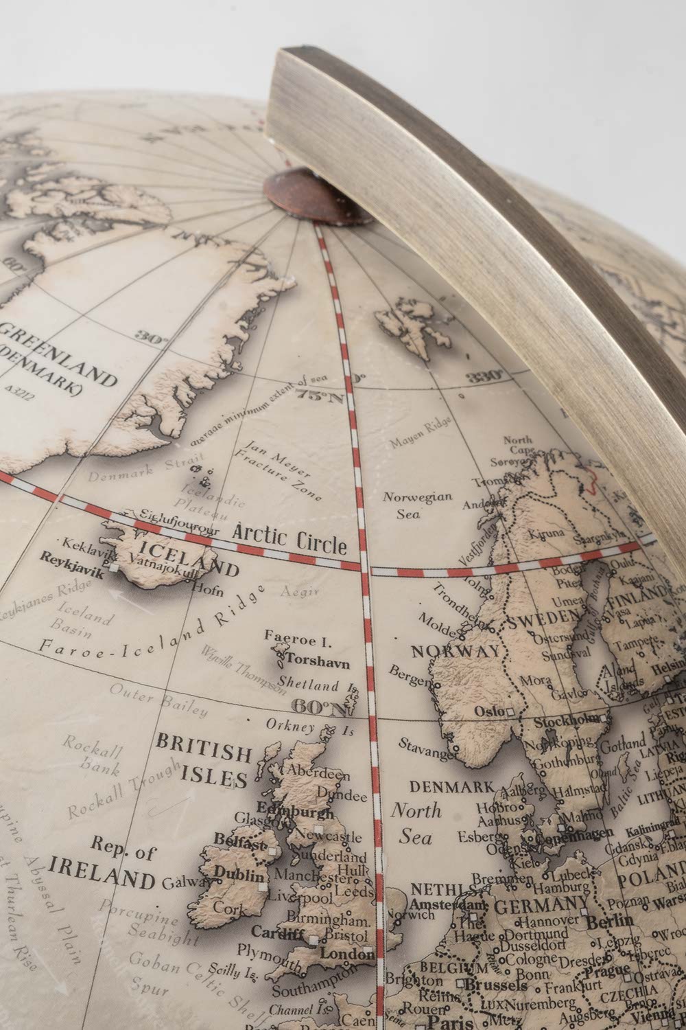 Heritage globe showing close up of North pole and Europe