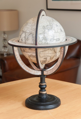charles deseos globe facsimile globe with black ring and gold leaf on stem
